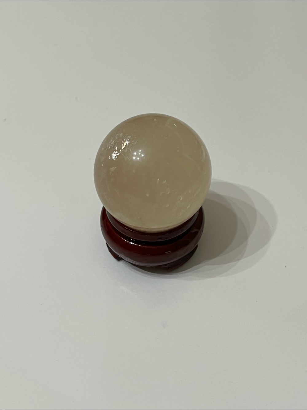 1" Cream Calcite Crystal Sphere 103.54g Polished Stone Ball w/ Wood Stand